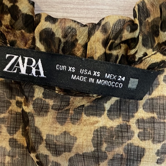 Zara Sheer Leopard Print 3/4 Sleeve Babydoll Dress Above the Knee Size XS - Picture 6 of 10